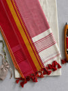 Indiehaat | Pure Khadi Cotton Handloom Saree Red & White