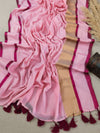 Indiehaat | Pure Mul Cotton Handloom Saree Pink