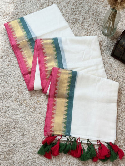 Indiehaat | Pure Mul Cotton Zari Border Saree White