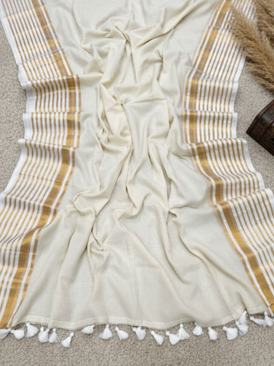 Indiehaat | Pure Mul Cotton Zari Checks Saree White