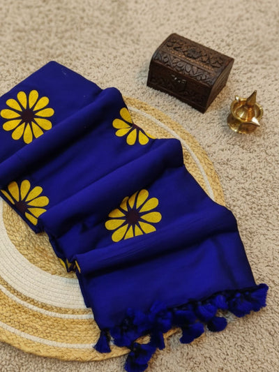 Indiehaat | Pure Cotton Hand Printed Saree Blue