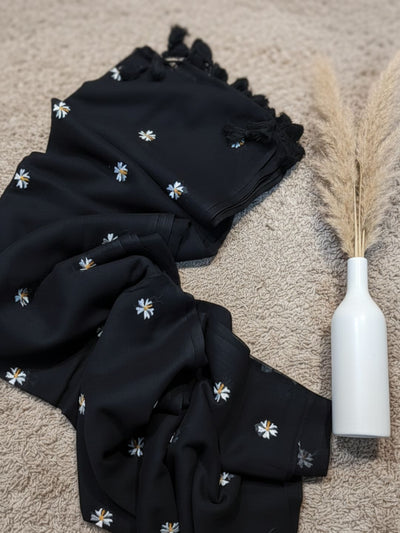 Indiehaat | Pure Mul Cotton Half Embroidery Saree Black