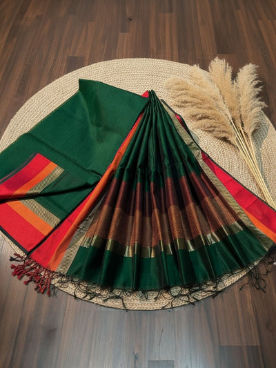 Indiehaat | Maheshwari Silk Zari Weaving Suit Red