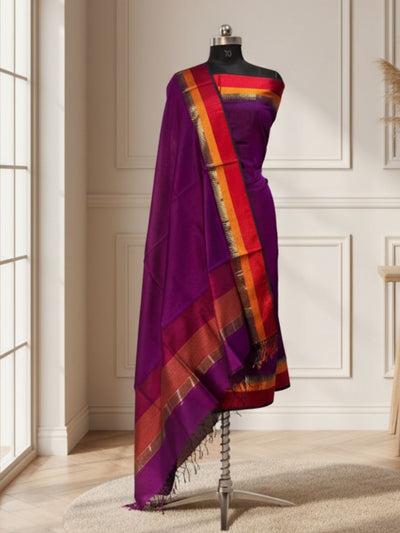 Indiehaat | Maheshwari Silk Zari Weaving Suit Blue