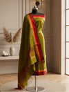 Indiehaat | Maheshwari Silk Zari Weaving Suit Green