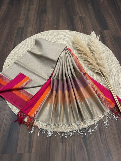 Zari Sutra Maheshwari Silk White Suit