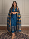 Indiehaat | Maheshwari Silk Zari Weaving Suit Blue