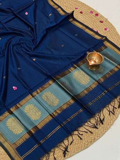 Indiehaat | Maheshwari Silk Zari Weaving Suit Blue