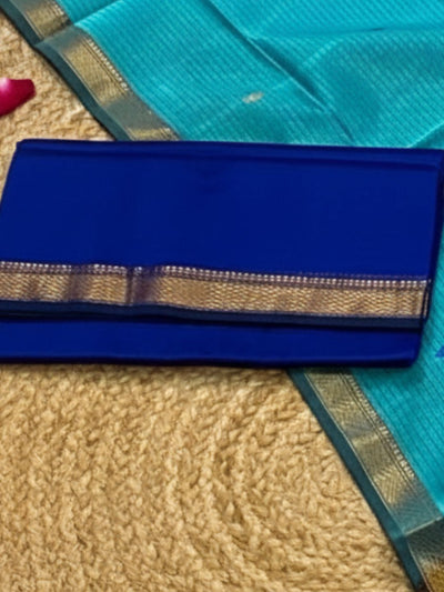 Indiehaat | Maheshwari Silk Zari Weaving Suit Blue