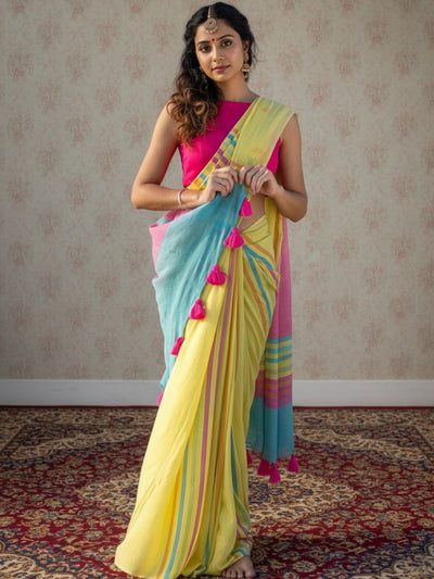 Indiehaat | Pure Khadi Cotton Handloom Saree Yellow