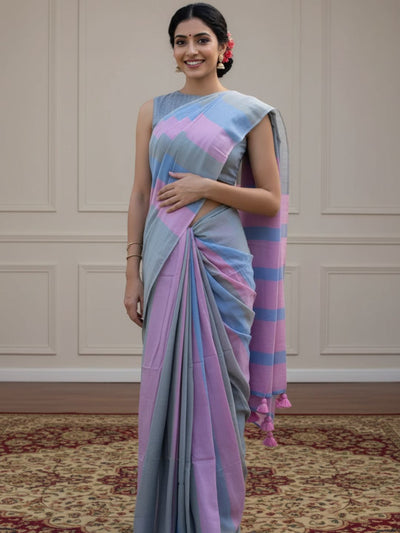 Indiehaat | Pure Khadi Cotton Handloom Saree Multicolor