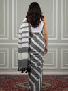 Indiehaat | Pure Khadi Cotton Handloom Saree Gray & White
