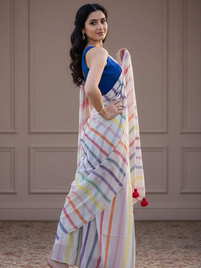 Indiehaat | Pure Khadi Cotton Handloom Saree White