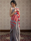 Indiehaat | Pure Khadi Cotton Handloom Saree Gray & Peach