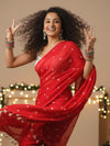 Indiehaat | Pure Cotton Embroidery Saree Red
