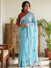 Indiehaat | Pure Cotton Half Embroidery Saree Blue