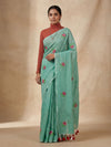 Indiehaat | Pure Cotton Half Embroidery Saree Green