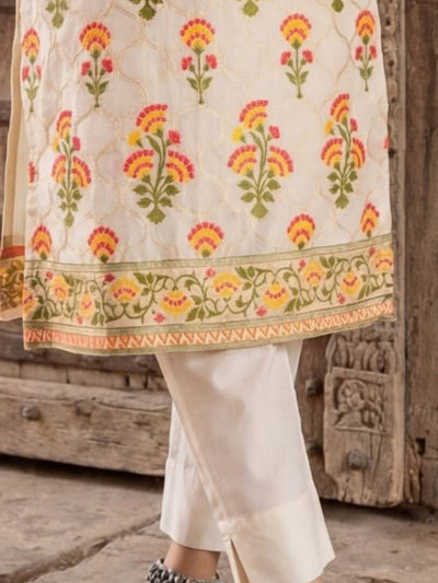 Indiehaat | Cotton Silk Blend Brocade Suit Cream