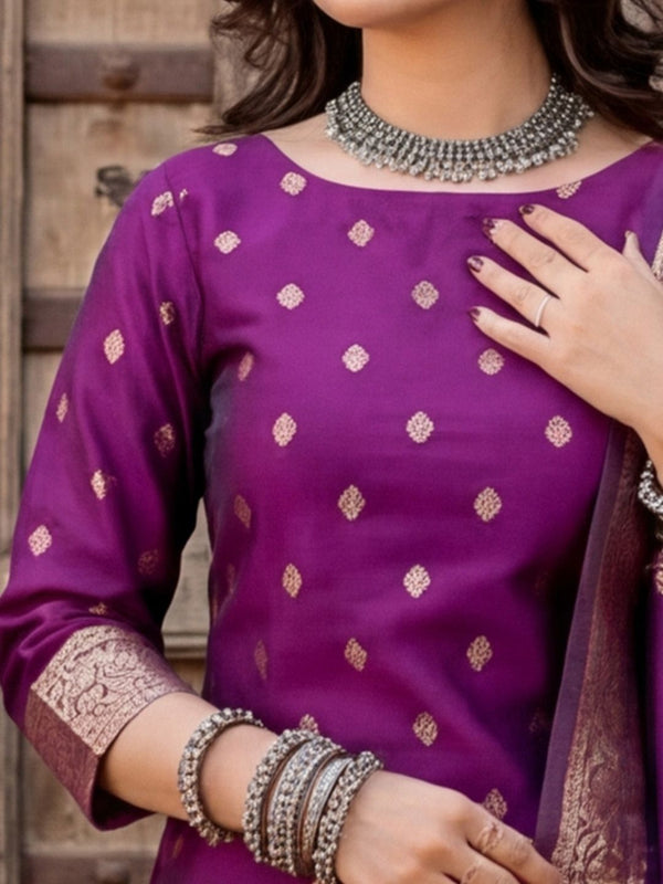Indiehaat | Banarasi Silk Brocade Stitched Suit Purple