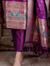 Indiehaat | Banarasi Silk Brocade Stitched Suit Purple