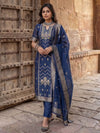 Indiehaat | Cotton Mix Brocade Stitched Suit Blue