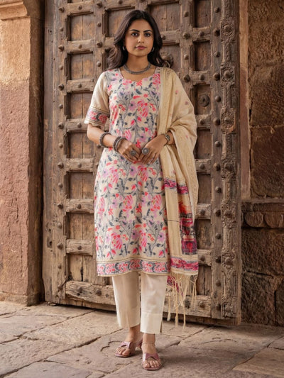 Shan-e-Banaras Cotton Silk Blend Brocade Suit Warm Cream