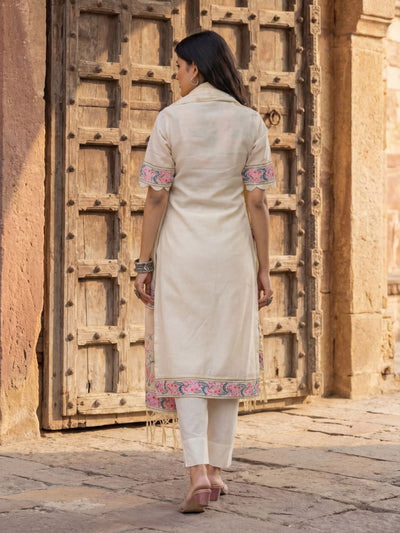 Indiehaat | Cotton Silk Blend Brocade Suit Cream