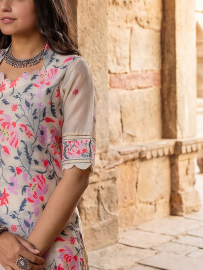 Indiehaat | Cotton Silk Blend Brocade Suit Cream