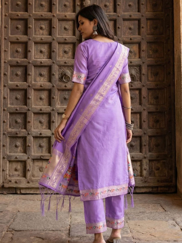Indiehaat | Banarasi Silk Brocade Stitched Suit Purple