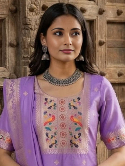 Indiehaat | Banarasi Silk Brocade Stitched Suit Purple