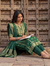 Indiehaat | Cotton Mix Brocade Stitched Suit Green