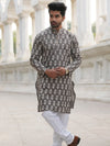 Indiehaat | Pure Cotton Block Print Kurta Pyjama Gray