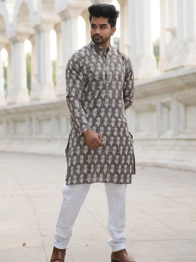 Indiehaat | Pure Cotton Block Print Kurta Pyjama Gray