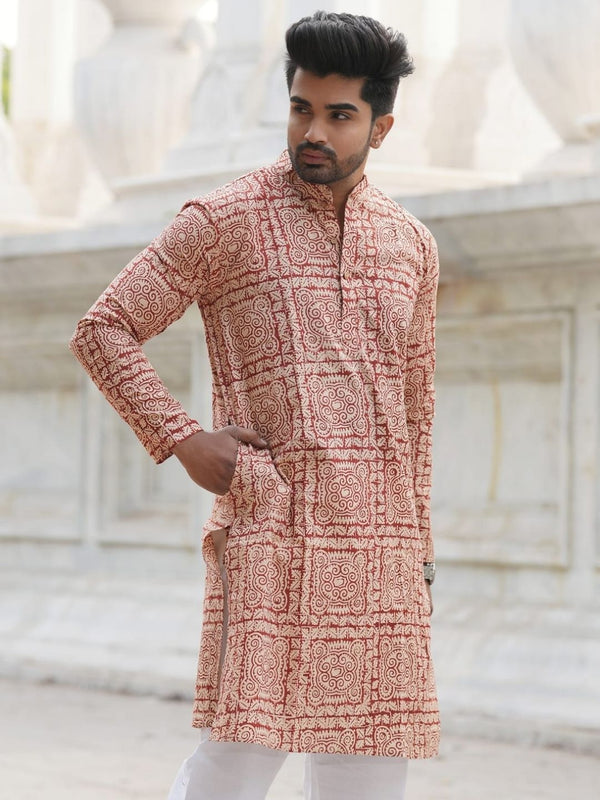 Indiehaat | Pure Cotton Block Print Kurta Pyjama Beige