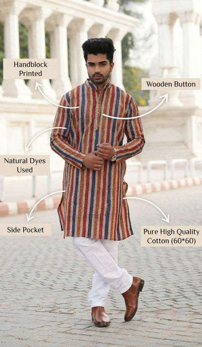 Indiehaat | Pure Cotton Block Print Kurta Pyjama Multicolor
