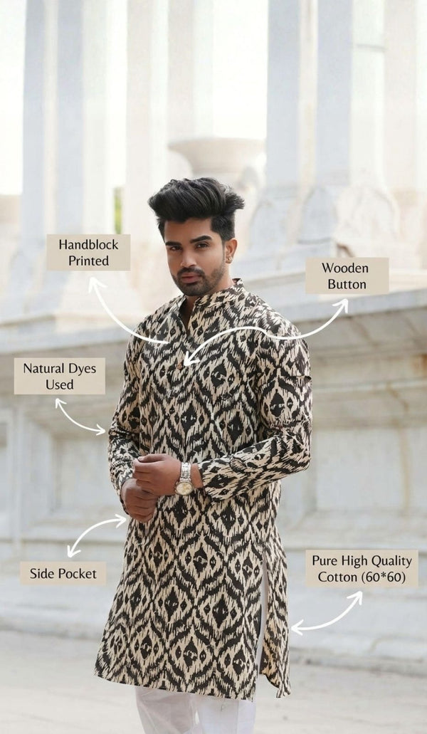 Indiehaat | Pure Cotton Block Print Kurta Pyjama White