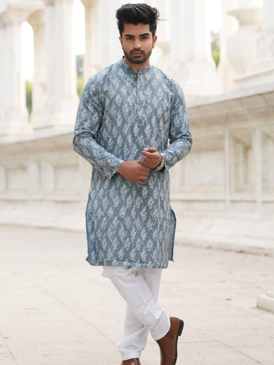 Indiehaat | Pure Cotton Block Print Kurta Pyjama Blue