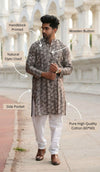 Indiehaat | Pure Cotton Block Print Kurta Pyjama Brown