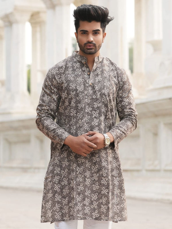 Indiehaat | Pure Cotton Block Print Kurta Pyjama Brown