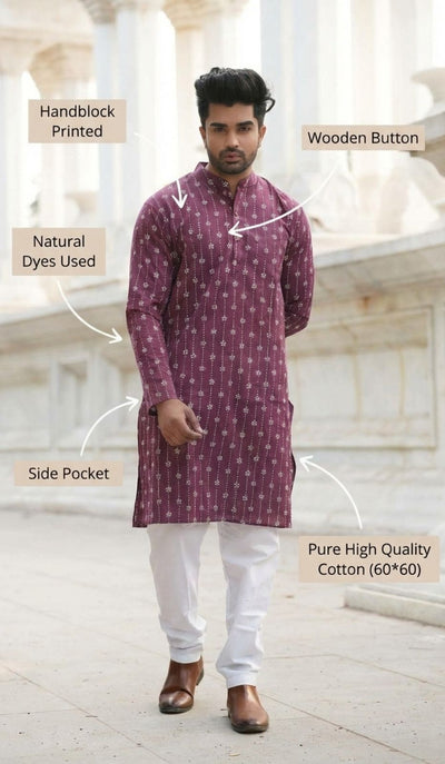 Indiehaat | Pure Cotton Block Print Kurta Pyjama Red