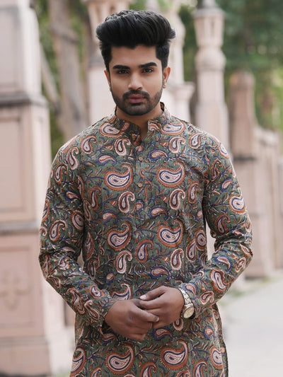 Indiehaat | Pure Cotton Block Print Kurta Pyjama Green