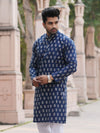 Indiehaat | Pure Cotton Block Print Kurta Pyjama Blue