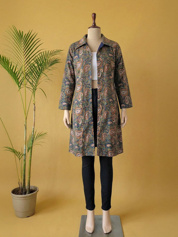 Indiehaat | Pure Cotton Blockprint Winter Jacket Green
