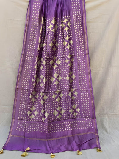 Indiehaat | Pure Chandei Silk Applique Saree Purple