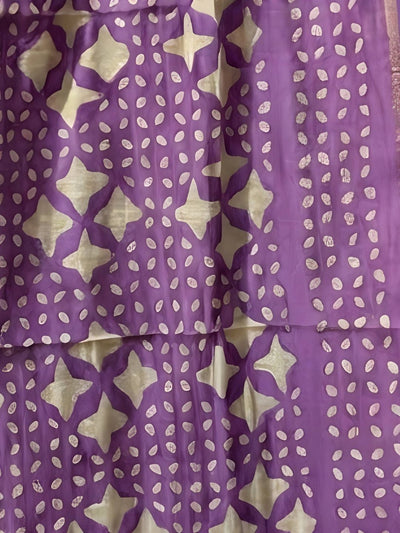 Indiehaat | Pure Chandei Silk Applique Saree Purple