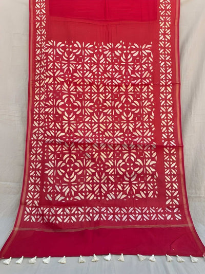 Indiehaat | Pure Chandei Silk Applique Saree Red