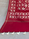 Indiehaat | Pure Chandei Silk Applique Saree Red