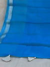 Indiehaat | Pure Chandei Silk Applique Saree Blue