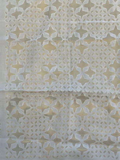 Indiehaat | Pure Chandei Silk Applique Saree White