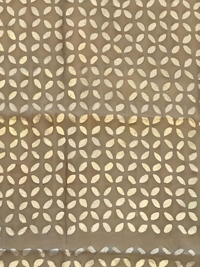 Indiehaat | Pure Chandei Silk Applique Saree Brown